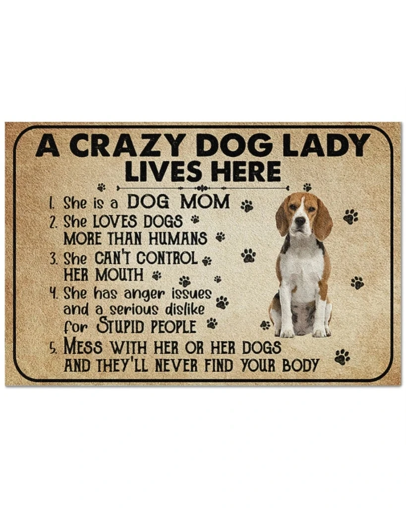 

3D Printed Doormat Beagle A Crazy Dog Lady Lives Here Doormat Non Slip DIY Door Floor Mats Decor Porch House Indoor Rug