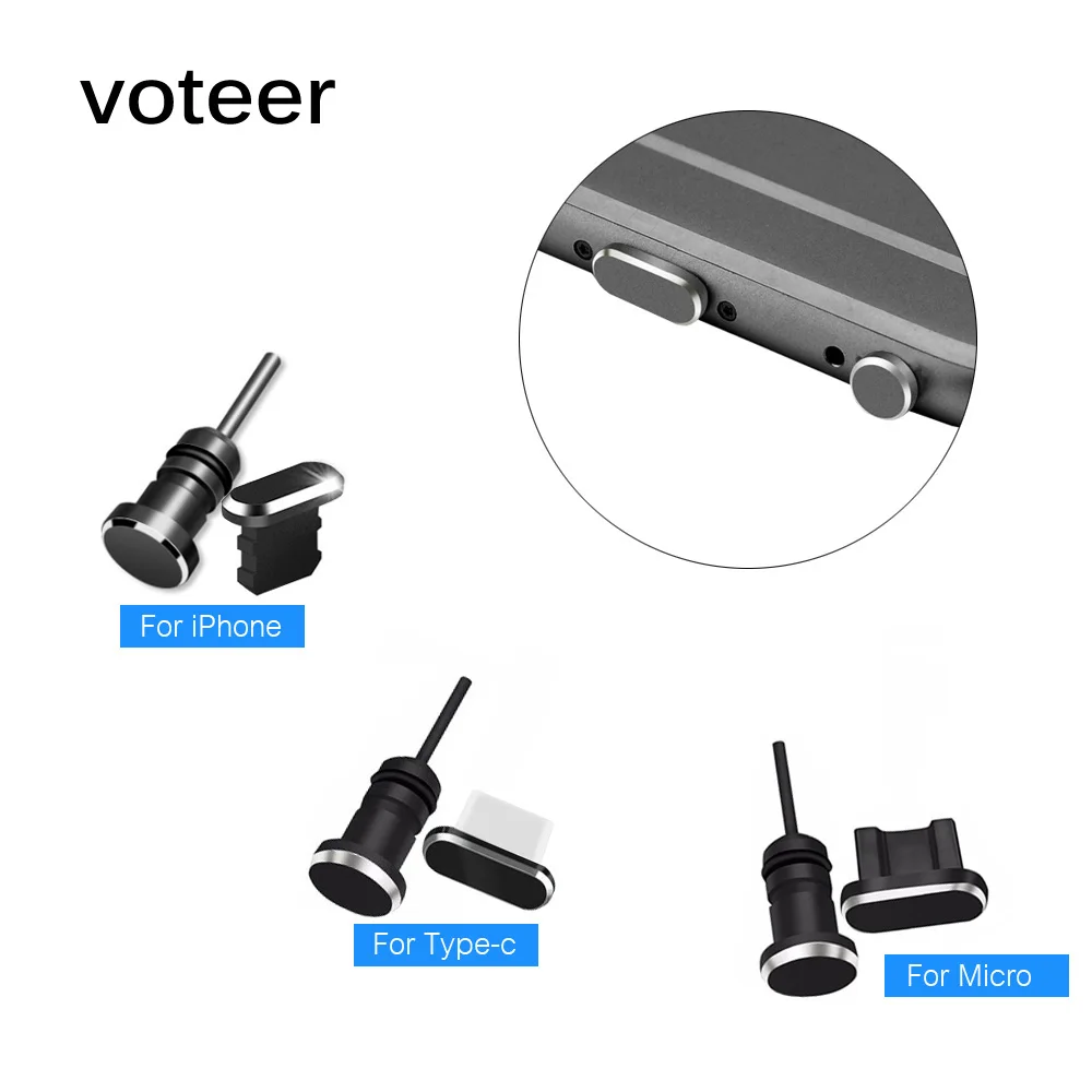 Металлический пылезащитный Разъем Voteer Micro USB Type C зарядный порт для наушников