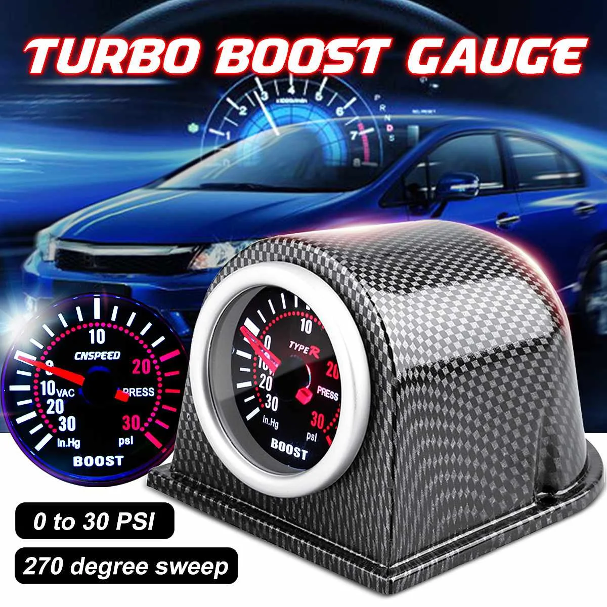 " 52 мм светодиодный Авто Бар турбо Boost Gauge метр указатель с датчиком и держателем углеродного волокна