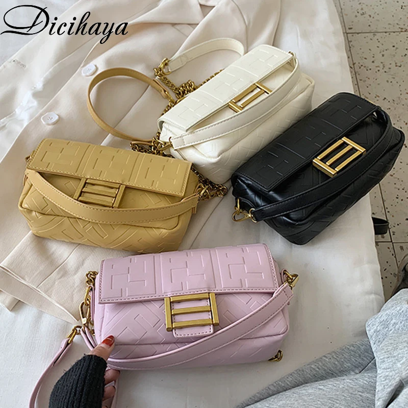 

DICIHAYA Autumn And Winter New Fashion Women's PU Bag 2020 Handbag Carry Baguette Bag Wild Chain One Shoulder Messenger Bag