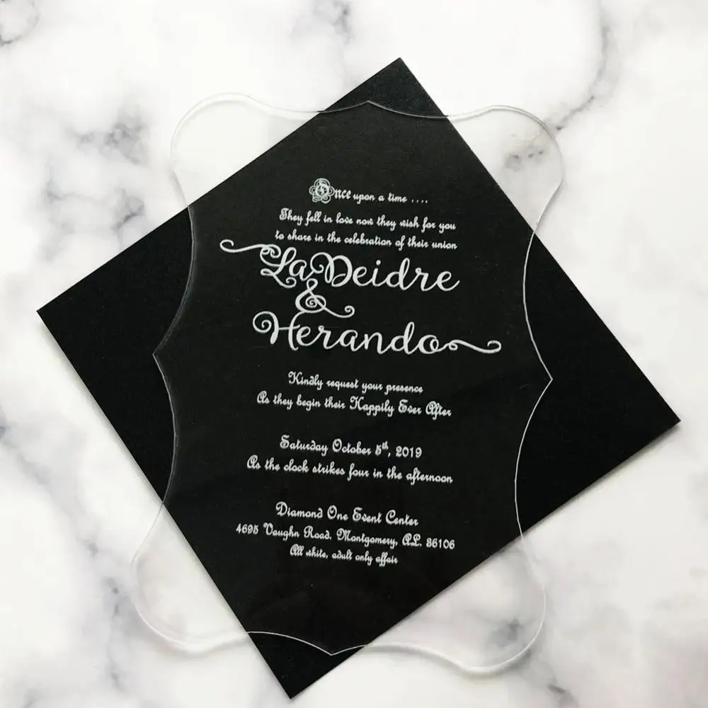 

50Pcs/Lot New Arrival Wedding Card Unique Acrylic Card Customizable Invitations Card Party Favor