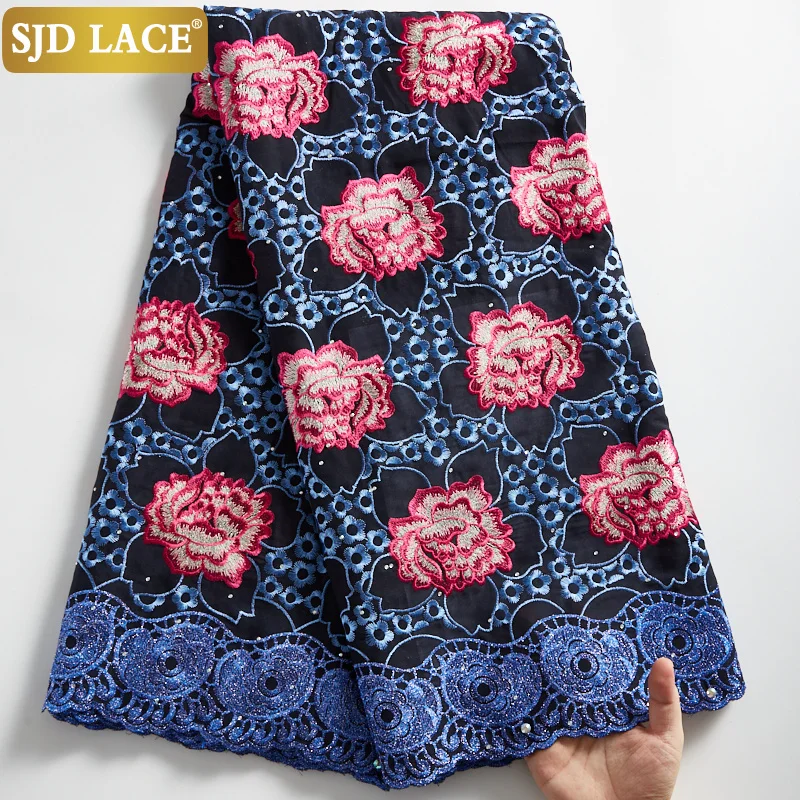 

SJD LACE African Dry Lace Fabric With Stones Embroidery Swiss Voile Lace In Switzerland Flower Nigerian Lace Fabric Party 2290B