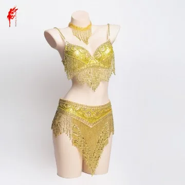 Женщины танец живота одежда сексуальные кисточки бисер бюстгальтер + пояс 2 шт.