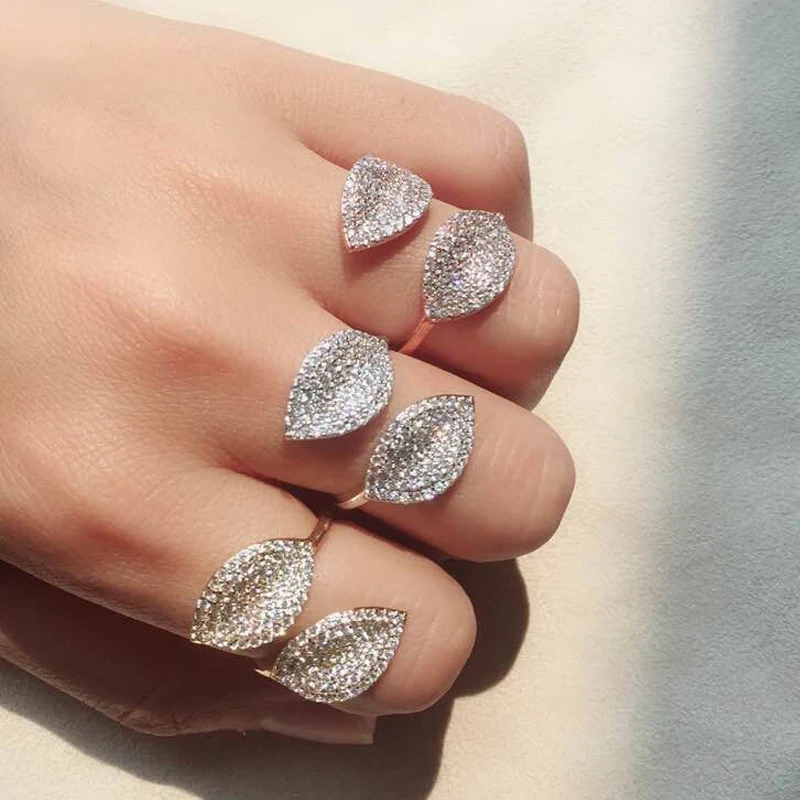 Женские кольца с большим листом UILZ элегантный дизайн открытые модные вечерние
