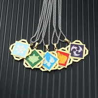 game genshin impact necklace eye of god 7 element pendant stainless steel chain choker necklaces charm gifts jewelry collares