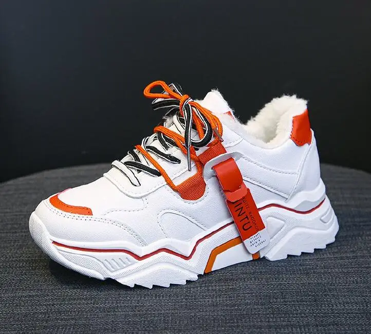Orange plus cotton Женские кроссовки на толстой подошве; модная женская обувь на платформе; обувь из вулканизированной ткани на шнуровке; женские кроссовки; обувь для папы; 89 - Цвет: Orange plus cotton
