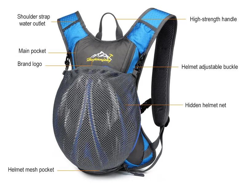 2021 Cycling Backpack with Helmet Mesh Pocket Waterproof Bike Backpack for Camping Hiking Hydration System Sports Bags XA111Q