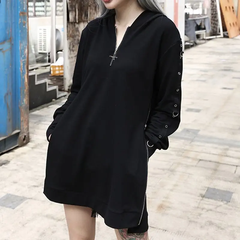 Готическая негабаритная толстовка с капюшоном для женщин поясом свободная