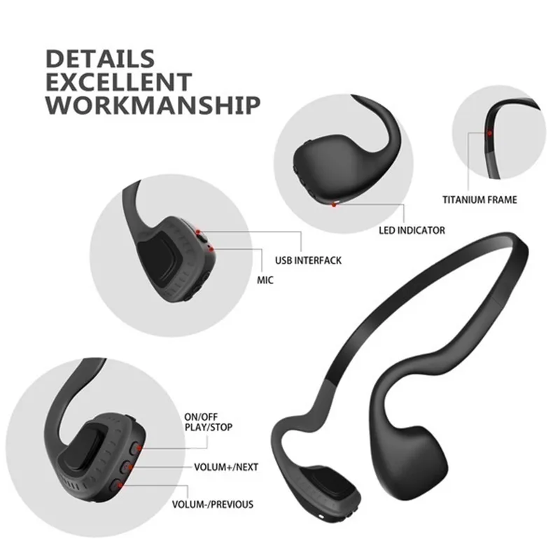 

True Bone Conduction Wireless Headphones Bluetooth Earphone with Microphone Gaming Headset Sport Outdoor Handsfree High Quality