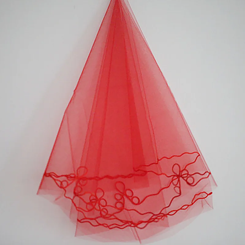 Однослойная женская свадебная вуаль белого и красного цвета Водорастворимая