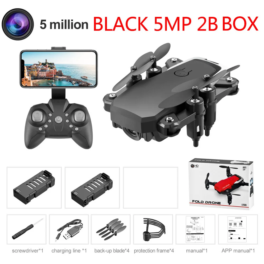 Black 5MP 2B LF606 квадрокоптер мини Дрон с 4K камерой HD складные дроны один ключ возврат FPV Следуйте за мной RC вертолет Квадрокоптер детские игрушки - Цвет: Black 5MP 2B