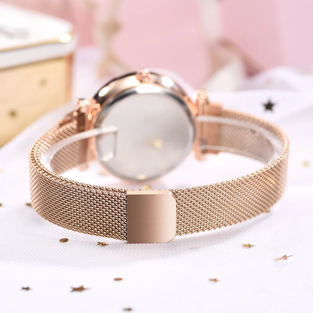 

New fashion casual luxury ladies geometric surface quartz watch ladies mesh magnet clasp starry sky watch Relogio Feminino