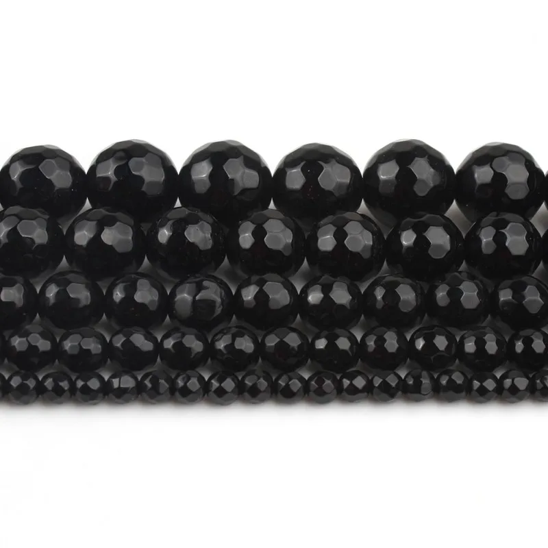 Бусины из натурального черного агата с гранями для изготовления ювелирных