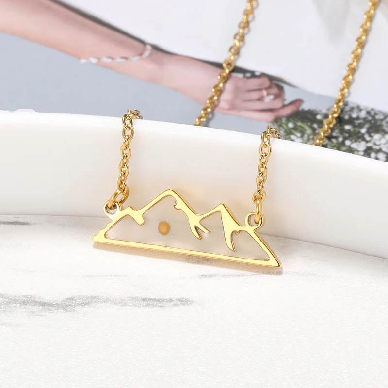 

Mountain Mustard Seed Necklaces Gold Plating Platinum Mountain Range Necklace Adjustable Chain Stainless Steel Jewelry For Women
