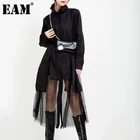 Женское платье средней длины EAM, черное асимметричное платье с длинным рукавом и отворотом, весна-осень 2022, 1DD5182