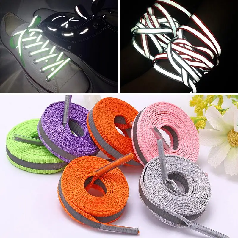 1Pair 3M Flat Reflective Shoelaces Runner Shoe laces Safety Luminous Glowing Shoelace for Unisex Sneaker Shoelaces