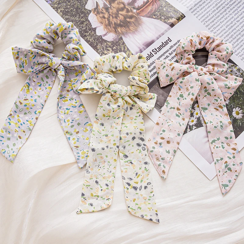

Cute Women Streamers Scrunchies Polka Floral Print Elastic Bow Hair Rope Girl Hair Ties Korean Sweet Hair Accessories Headwear