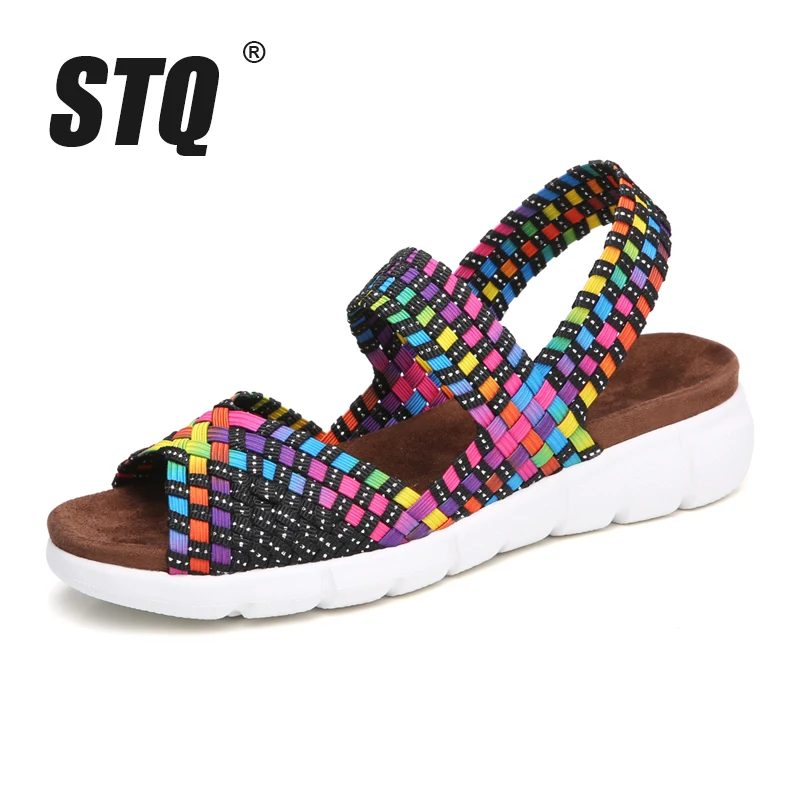 STQ 2020 женские сандалии на плоской подошве Женские плетеные босоножки танкетке