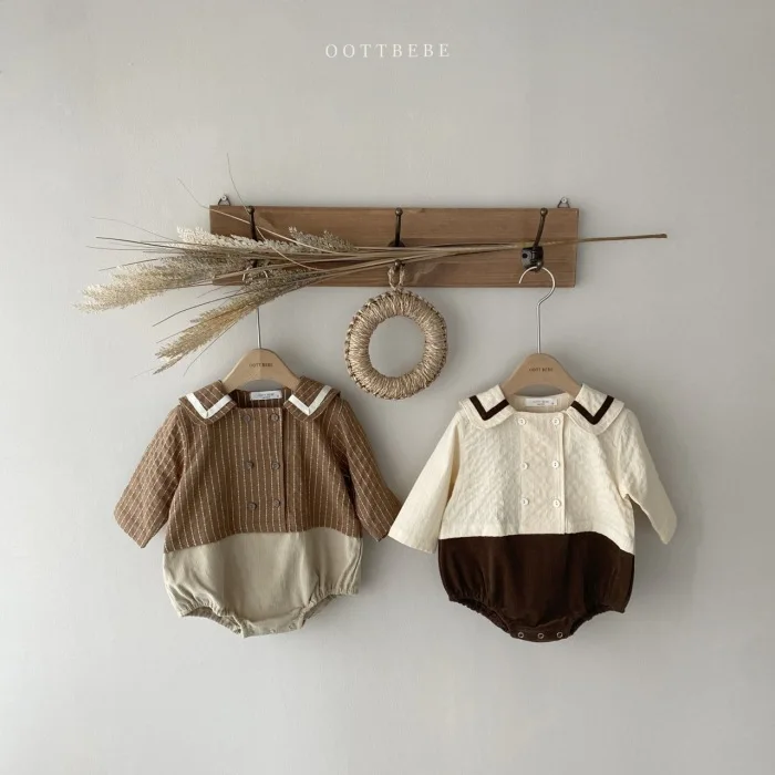

Baby Cute Body Suit Autumn New Contrast Lapel Bag Fart Creeper Coat