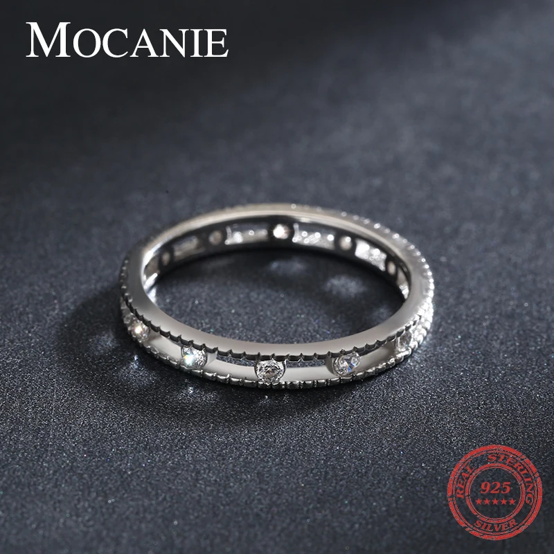 

Mocanie Top Quality 925 Sterling Silver Sparkling CZ Hollow Geometric Double Rings for Women Wedding Stackable Ring Jewelry Gift