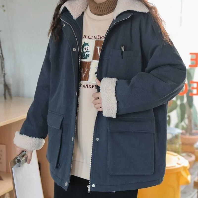 

Women Short Style Parkas Thick Womens Outwear Cargo Coats Jackets Kawaii Warm Fashion Ins Casual Preppy 2XL Harajuku Daily Chic