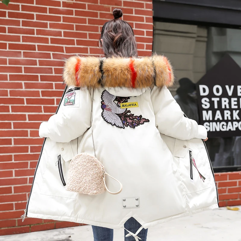 orange fur collar Новая мода, зимняя женская куртка, плюс размер, зимнее пальто с капюшоном, теплый меховой воротник, с хлопковой подкладкой, Длинные парки для женщин, Sz46 - Цвет: orange fur collar