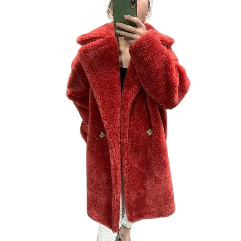 Женская свободная Меховая куртка толстое пальто из овечьей шерсти 2021