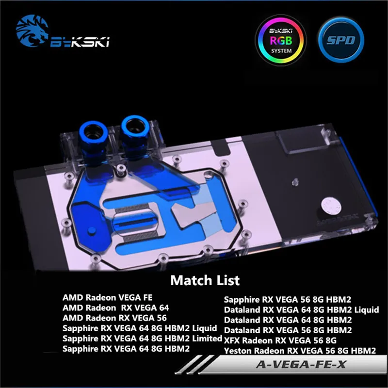 Водяной блок Bykski с полным покрытием графического процессора для AMD Radeon Vega 56/64 Founder
