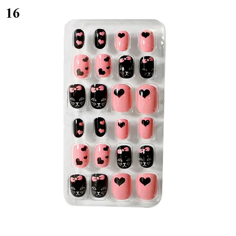 24 шт./компл. конфеты накладные ногти мультфильм полное покрытие дети розовый для