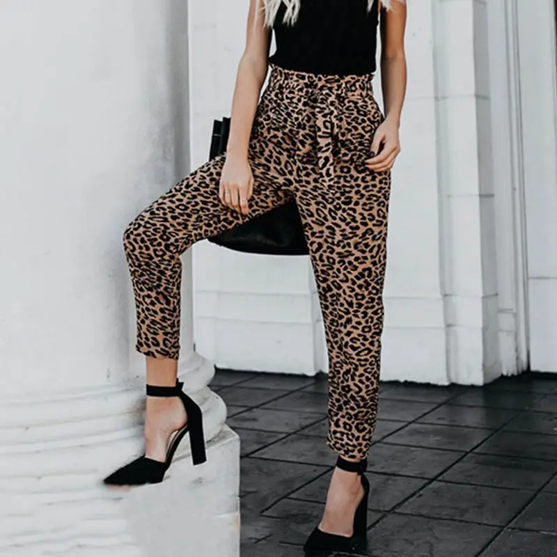 Повседневные женские штаны с леопардовым принтом 2019 свободные спортивные