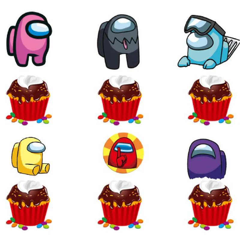 

10pc/lot Baby Shower Kids Boys Favors Among Us Theme Cupcake Toppers Happy Birthday Party Events Decorations Cartoon Cake Topper
