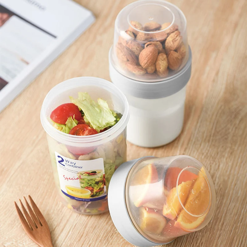 

Breakfast On The Go Cup Yogurt Cereal Fruit Salad Muesli Picnic Bottle Diet 2-layer Food Container Crisper Food Storage For Baby