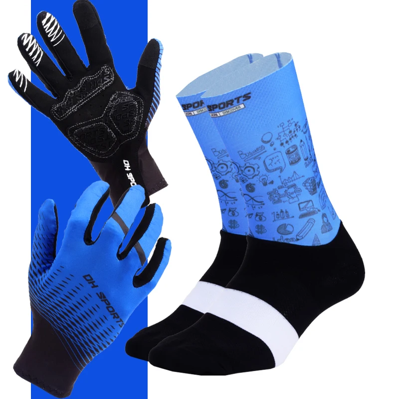 Professional Cycling Gloves with Anti-Slip Socks Set Full Finger Sport Touch Screen Bicycle Glove Personalized Bike sock | Спорт и