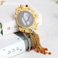 geezenca 925 sterling silver gold plated purple jade red agate tassel pendant necklace vintage ethic chinese style necklace