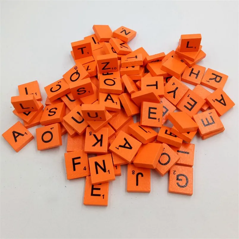 100 деревянные алфавиты Scrabble плитки черные буквы цифры резьба по дереву Valuabe