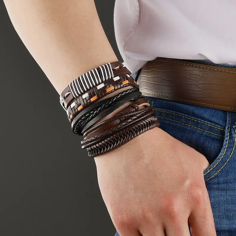 2021 браслеты и из воловьей кожи индивидуальный многослойный Плетеный браслет