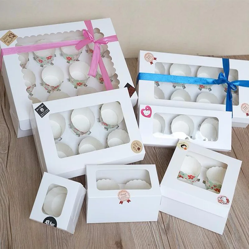 10 шт. белая коробка из крафт бумаги с окном 1/2/3/4/6/8/12 отверстий для кексов вставка