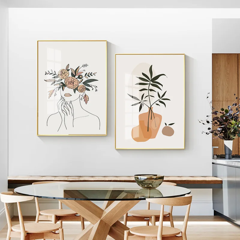 

Abstract Single Line Face Art Leaves Painting Nordic Girl Body Back Minimalist Wall Art Canvas Poster Print Picture Home Decor