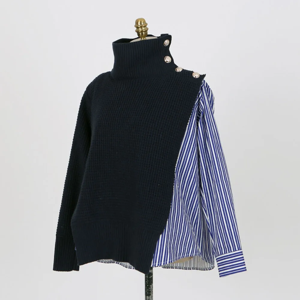 Korean Women Turtleneck Chunky Oversize Sweater Patchwork Knit Sweaters Pullover And Jumper 2020 Spring Fall Winter Knitted Top | Женская