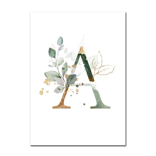 Картина на холсте с буквами листьев настенная живопись именем под заказ подарок