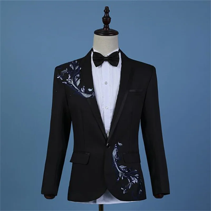 Chorus embroidery blazer men groom suit mens wedding suits costume singer star style dance stage clothing formal dress