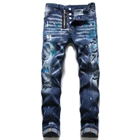 new designer dsquared2 slim jeans denim pants hip hop biker jeans homme ripped coolguy jeans men pants 1089