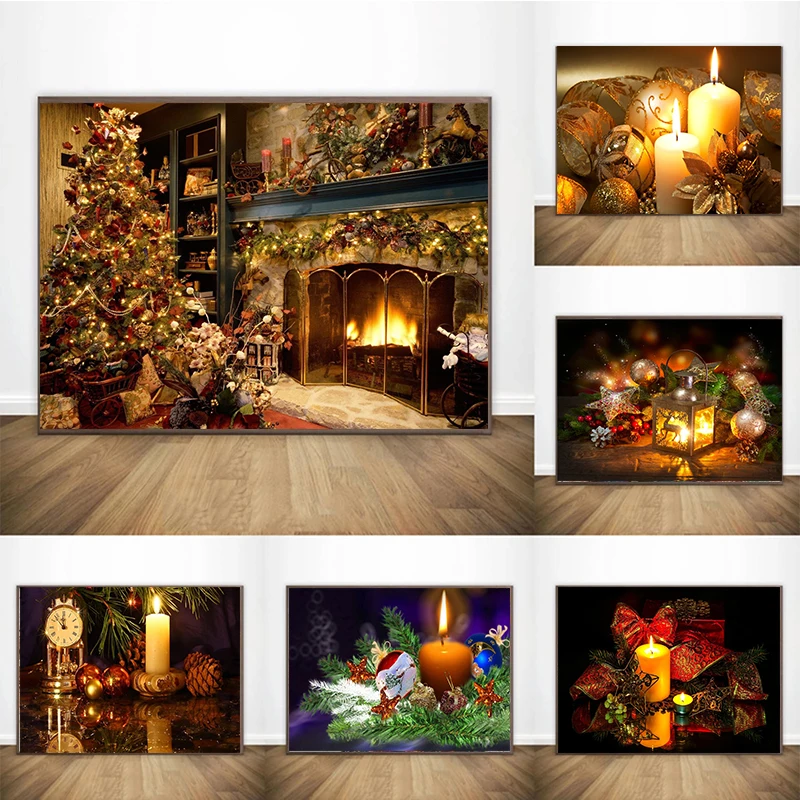 

Merry Christmas Canvas Painting Wall Art Xmas Tree Candles Gift Box Posters And Prints For Living Room Navidad Home Decor