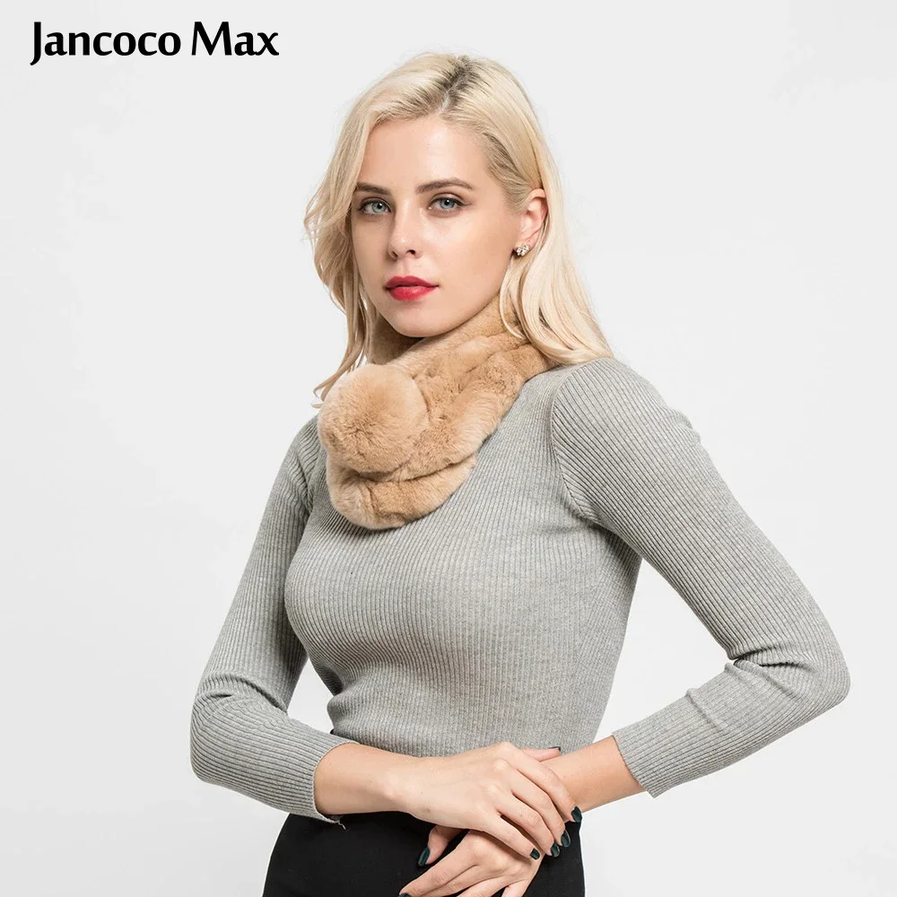 

Jancoco Max Real Rex Rabbit Fur Scarf Women Fashion Solid Shawls Natural Fur Winter Keep Warm Scarves S7138