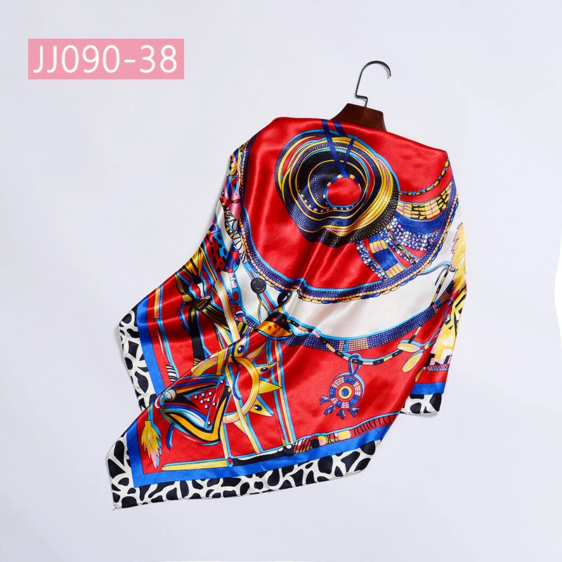 JJ090-38 90*90 см квадратный шарф для женщин, подходит ко всему, элегантные цветочные шарфы для волос, Женская бандана, весна-осень, атласные шелковые шарфы, шаль - Цвет: JJ090-38