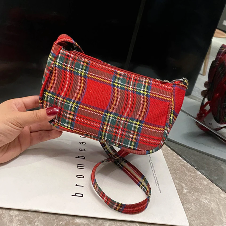 В стиле ретро Одежда в клетку подмышек Сумка для женщин 2020 модная парусиновая