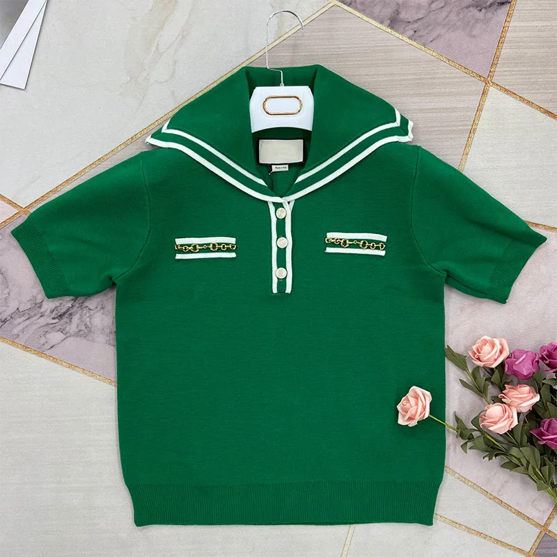 2021 Summer New Fashion Tops Casual Loose Sailor Collar Short Sleeve Knit Sweater Women