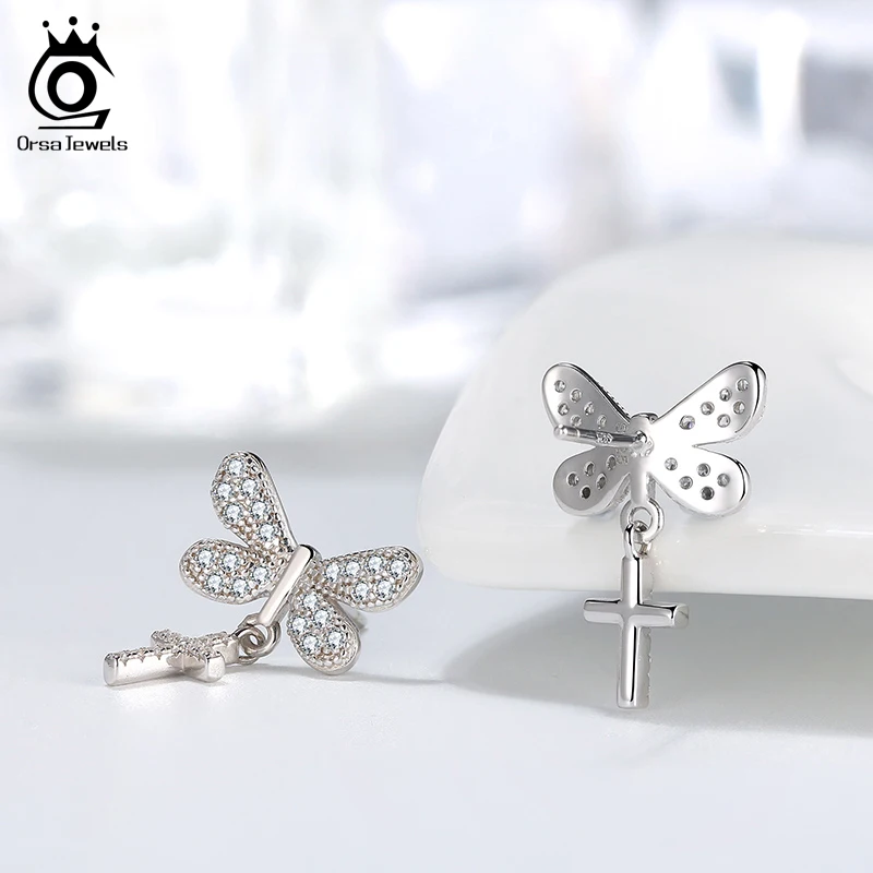 ORSA JEWELS Серебро 925 милые животные бабочка длинные висячие серьги с цирконием AAAA