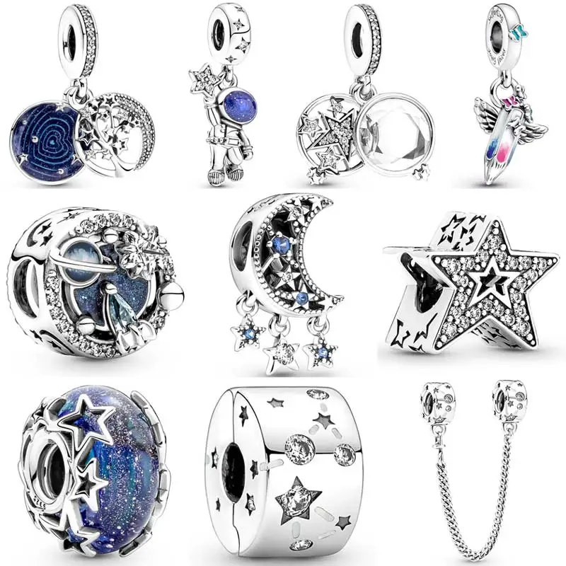 Подвеска из серебра 925 пробы с голубым деревом звездой и Галактикой луной