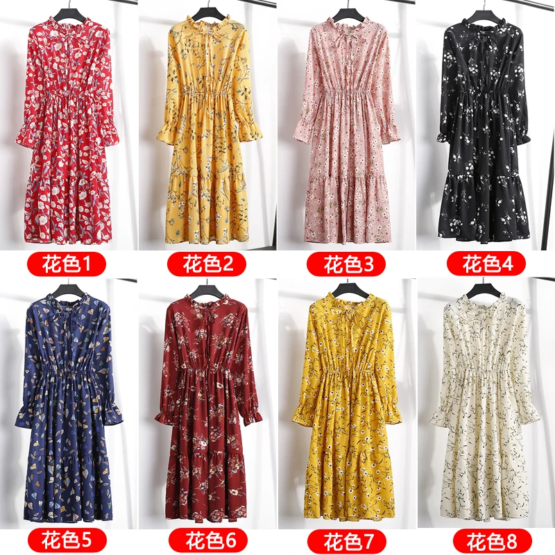 Осень 2019 женские повседневные платья милое шифоновое платье с цветочным принтом